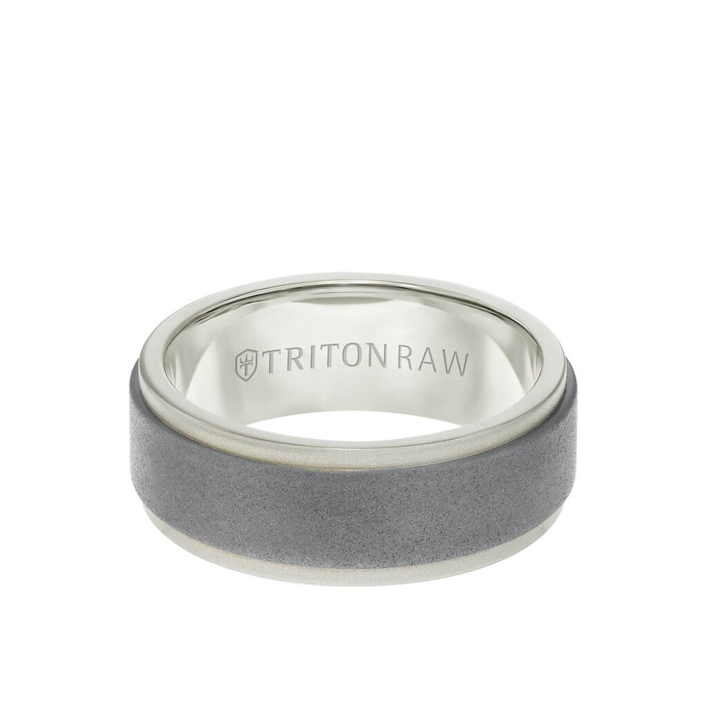 8MM Tungsten RAW+ 18K Matte Gold Ring - Sandblasted Center and Step Edge