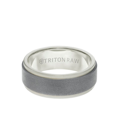 8MM Tungsten RAW+ 18K Matte Gold Ring - Sandblasted Center and Step Edge