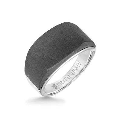 12MM Tungsten Raw Silver Signet Ring