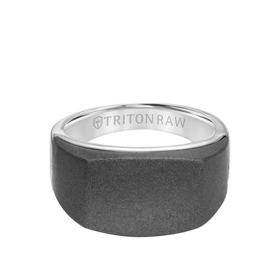 12MM Tungsten Raw Silver Signet Ring