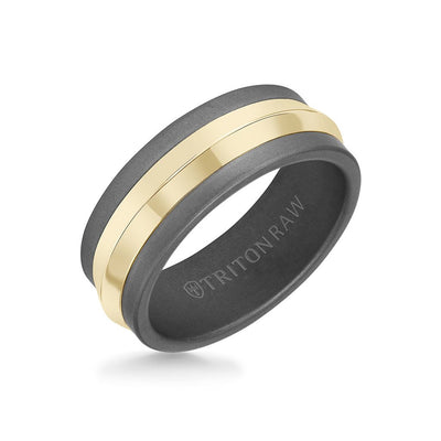 8MM Tungsten RAW+ 14K Bright Gold Ring with Knife Edge