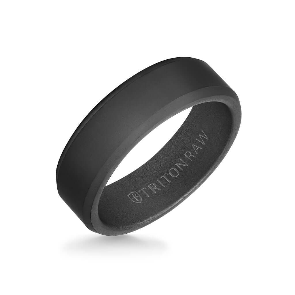 Men's Tungsten Raw Black DLC Wedding Ring Matte Bevel Edge