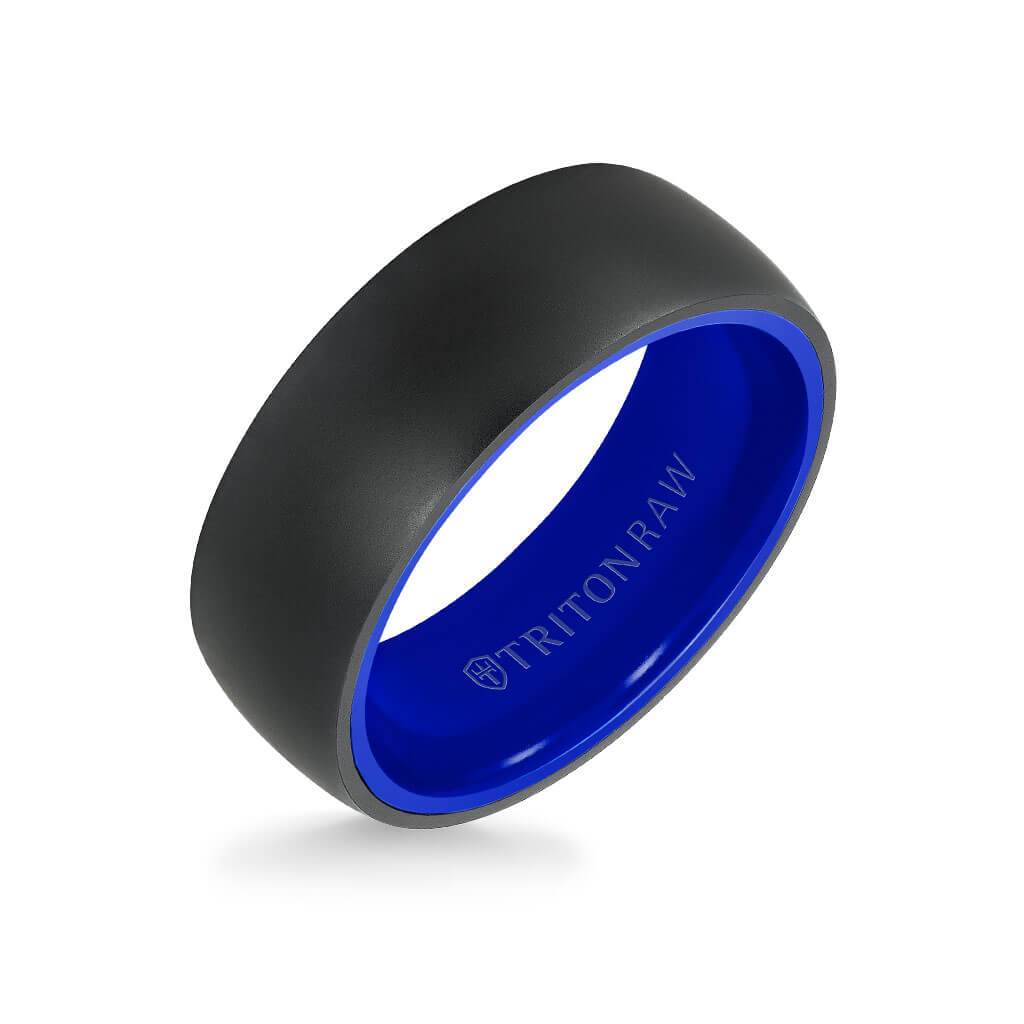 8MM Tungsten Raw Black DLC Ring - Dome Profile, Ceramic Interior and Flat Edge