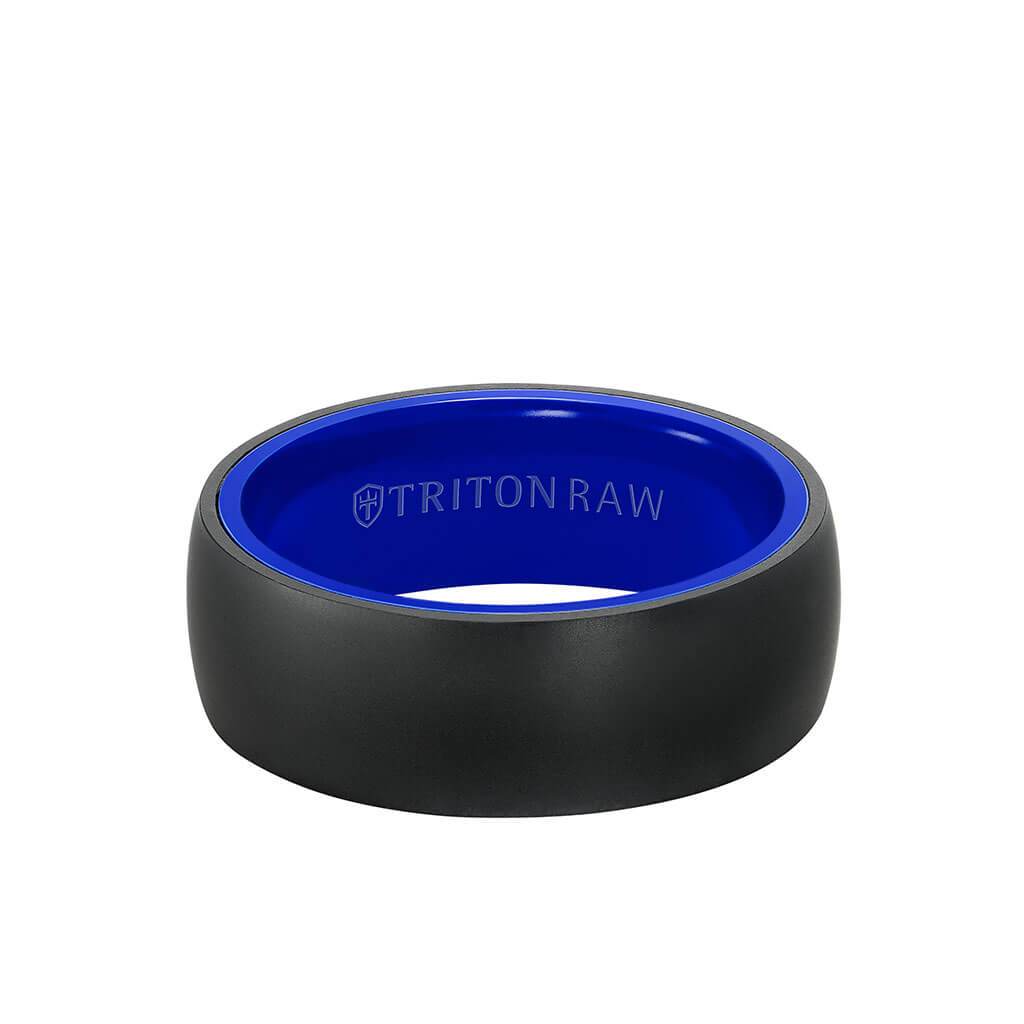 8MM Tungsten Raw Black DLC Ring - Dome Profile, Ceramic Interior and Flat Edge