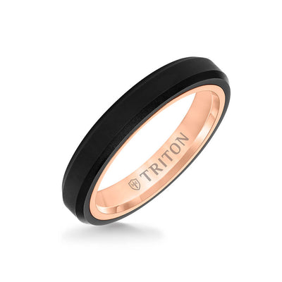 4MM Tungsten Raw Black DLC + 14K Gold Ring - Bevel Edge with 14K Gold Interior