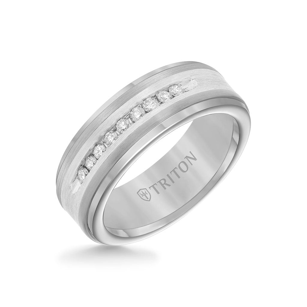 8MM Tungsten Diamond Wedding Ring Triton Jewelry