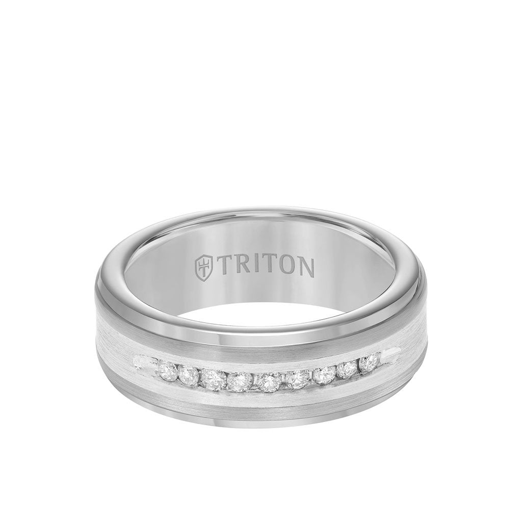 8MM Tungsten Diamond Wedding Ring Triton Jewelry