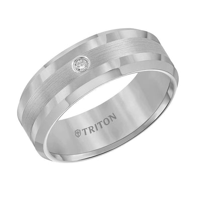 8mm Tungsten carbide Bevel Edge comfort fit diamond band with center satin finish