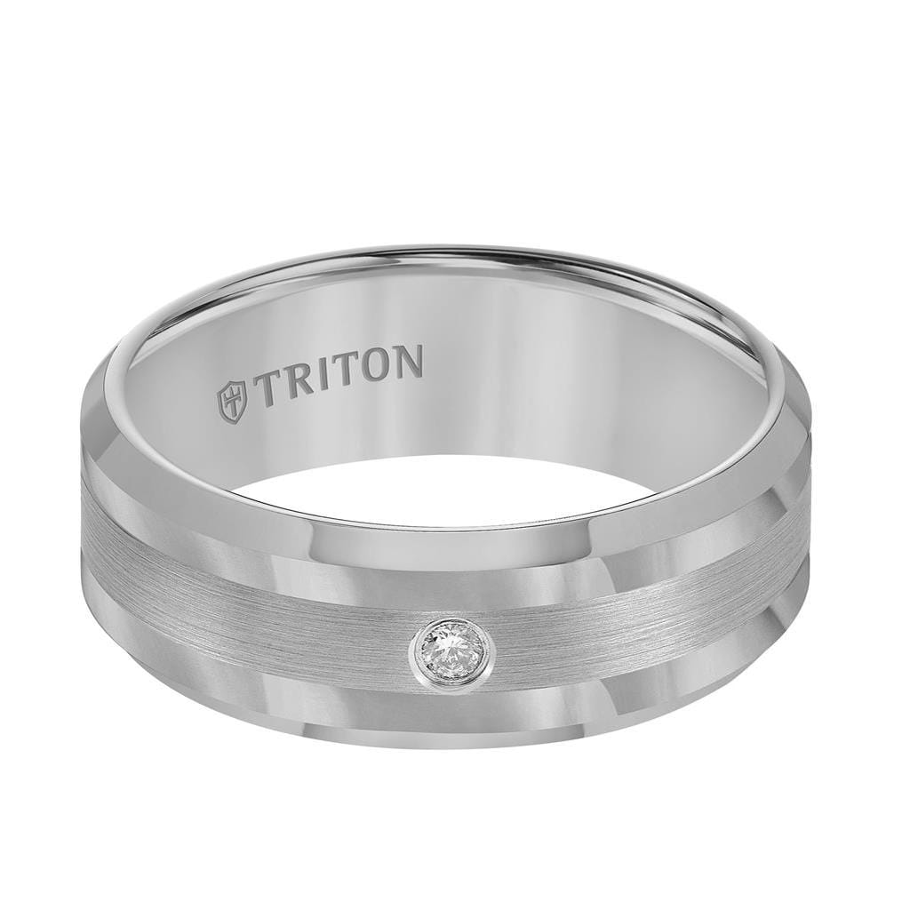 8mm Tungsten carbide Bevel Edge comfort fit diamond band with center satin finish