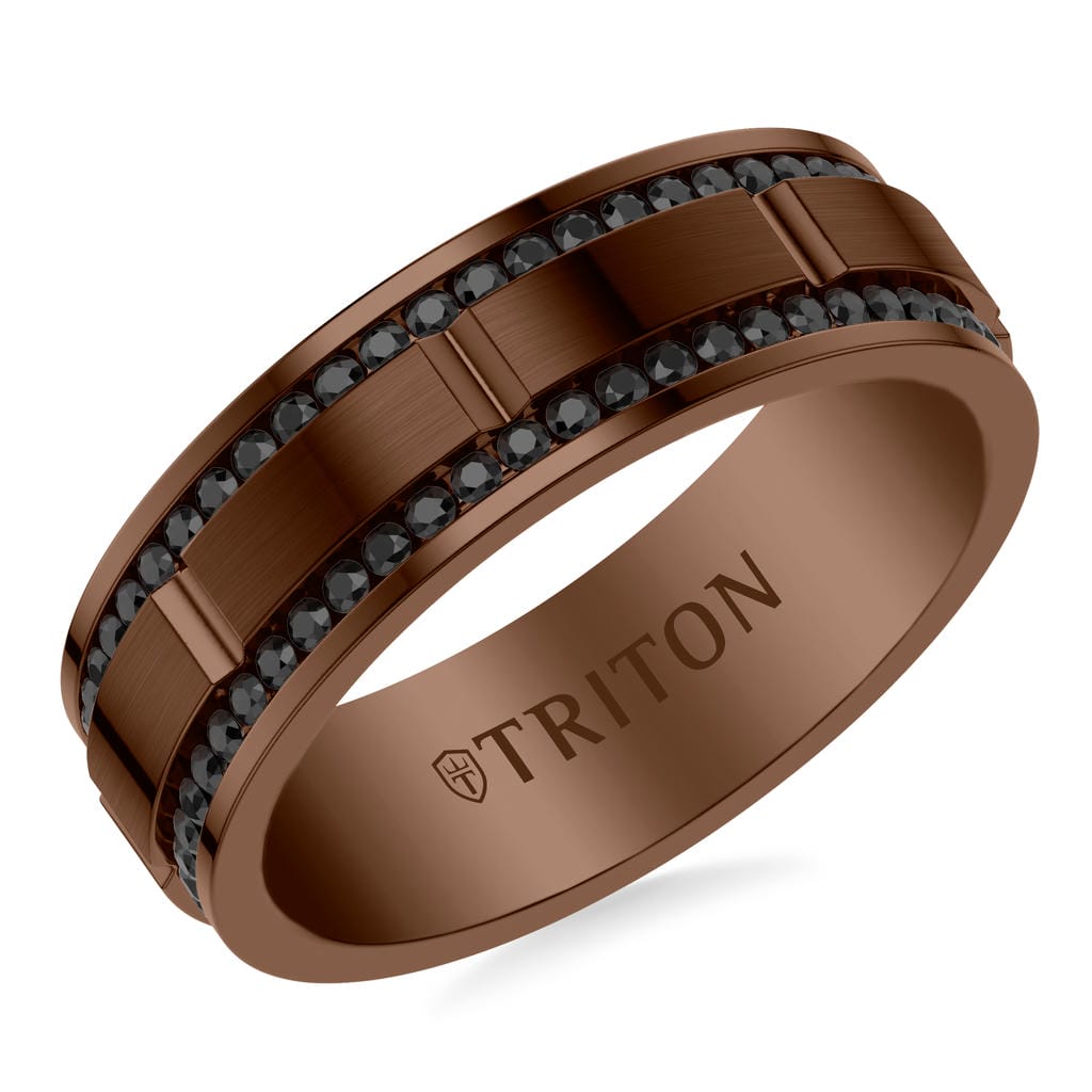 8mm Espresso Tungsten Black Sapphire Double Row Eternity Ring
