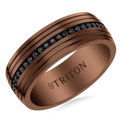 8mm Espresso and Black Tungsten Black Sapphire Eternity Ring