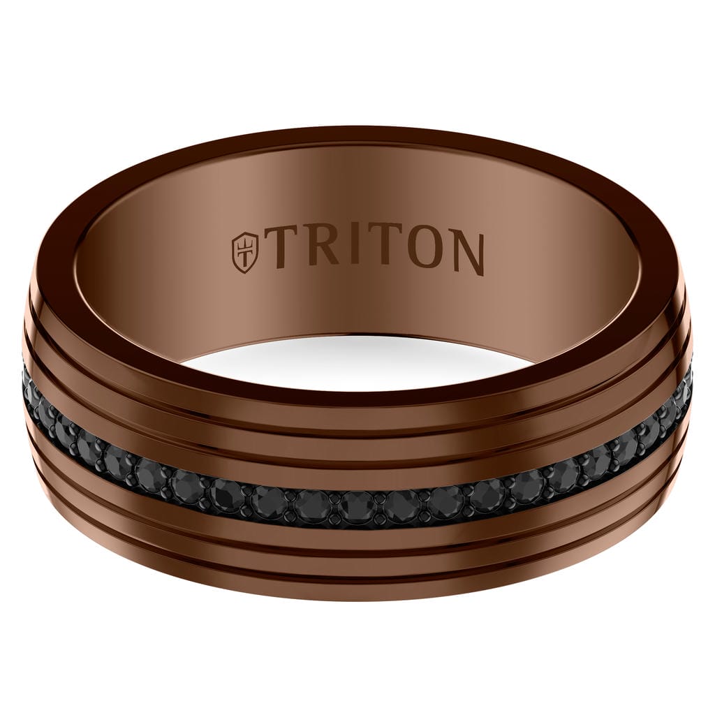 8mm Espresso and Black Tungsten Black Sapphire Eternity Ring