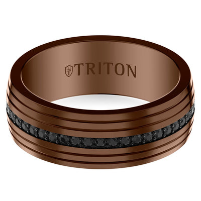 8mm Espresso and Black Tungsten Black Sapphire Eternity Ring