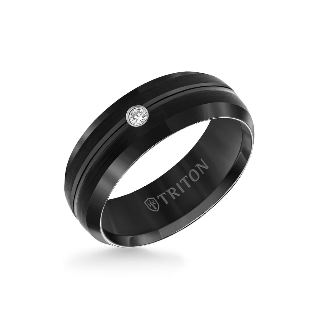 8mm Tungsten carbide Bevel Edge Band Satin Finish Comfort Fit Diamond Band with Bright Center Cut
