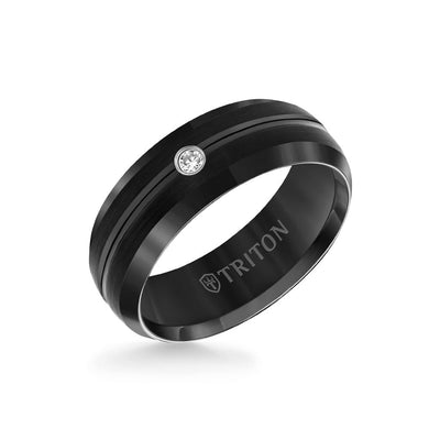 8mm Tungsten carbide Bevel Edge Band Satin Finish Comfort Fit Diamond Band with Bright Center Cut