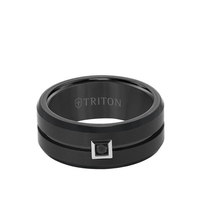 9MM Tungsten Carbide Black Diamond Wedding Ring - Triton Jewelry