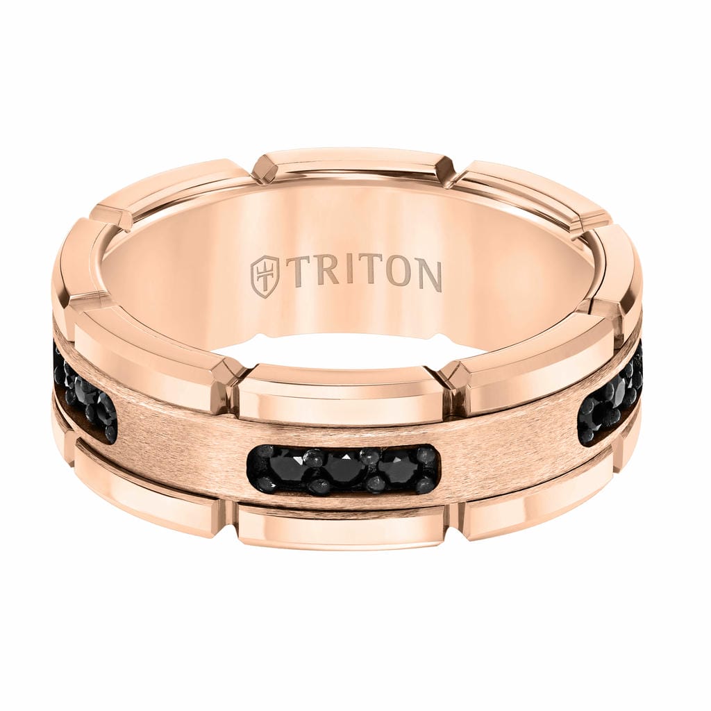 8MM White Tungsten Carbide Ring with Brushed Center and White Lab-Created Sapphires with T-Link Design and Polished Flat Edge