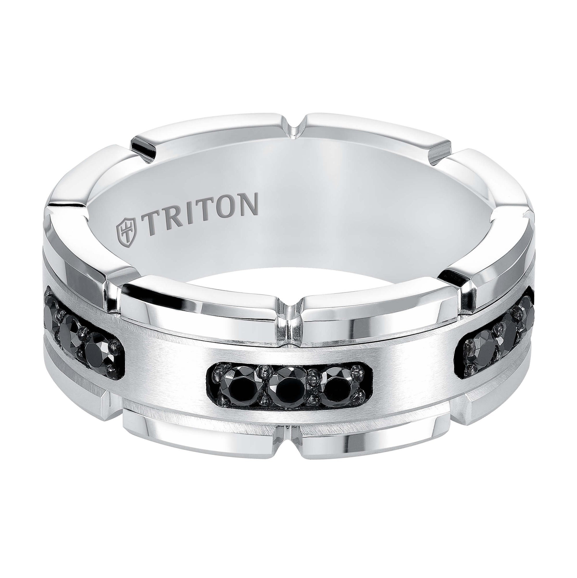 Tungsten Carbide Black Diamond Wedding Ring - Triton Jewelry