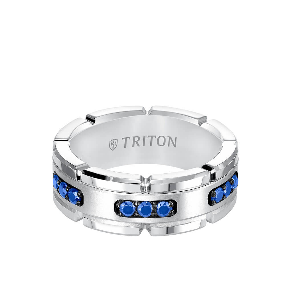 Tungsten Carbide Black Diamond Wedding Ring - Triton Jewelry
