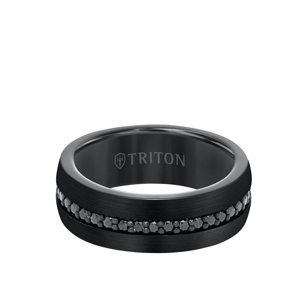 Tungsten Sapphire Eternity Wedding Ring - Satin Bright Tungsten Sapphire Eternity Wedding Ring - Satin Bright