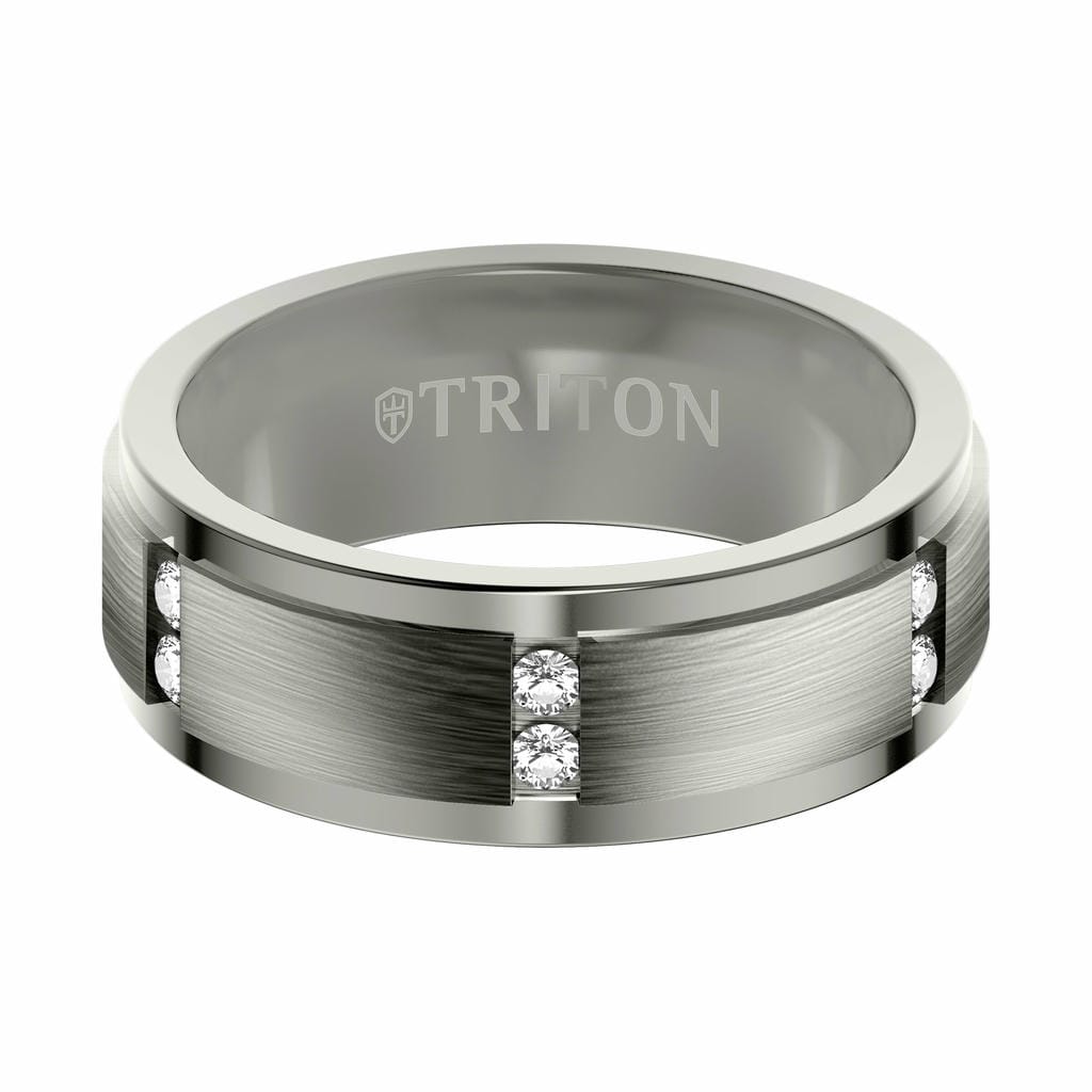 8MM Tantalum Ring - Vertical Channel Set Lab-Created Diamonds and Flat Edge