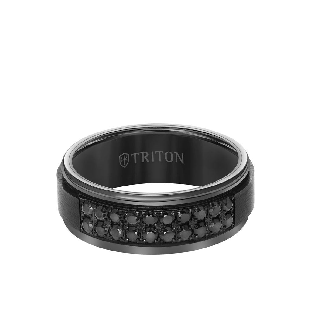 8MM Black Tungsten Carbide Ring Black Sapphires Step Edge