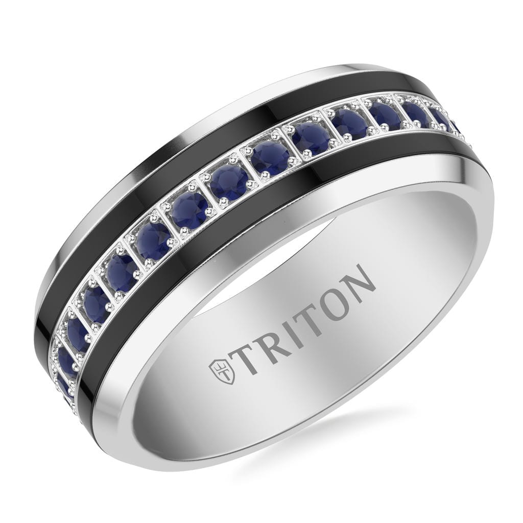 8MM Tungsten with Blue Sapphire Band