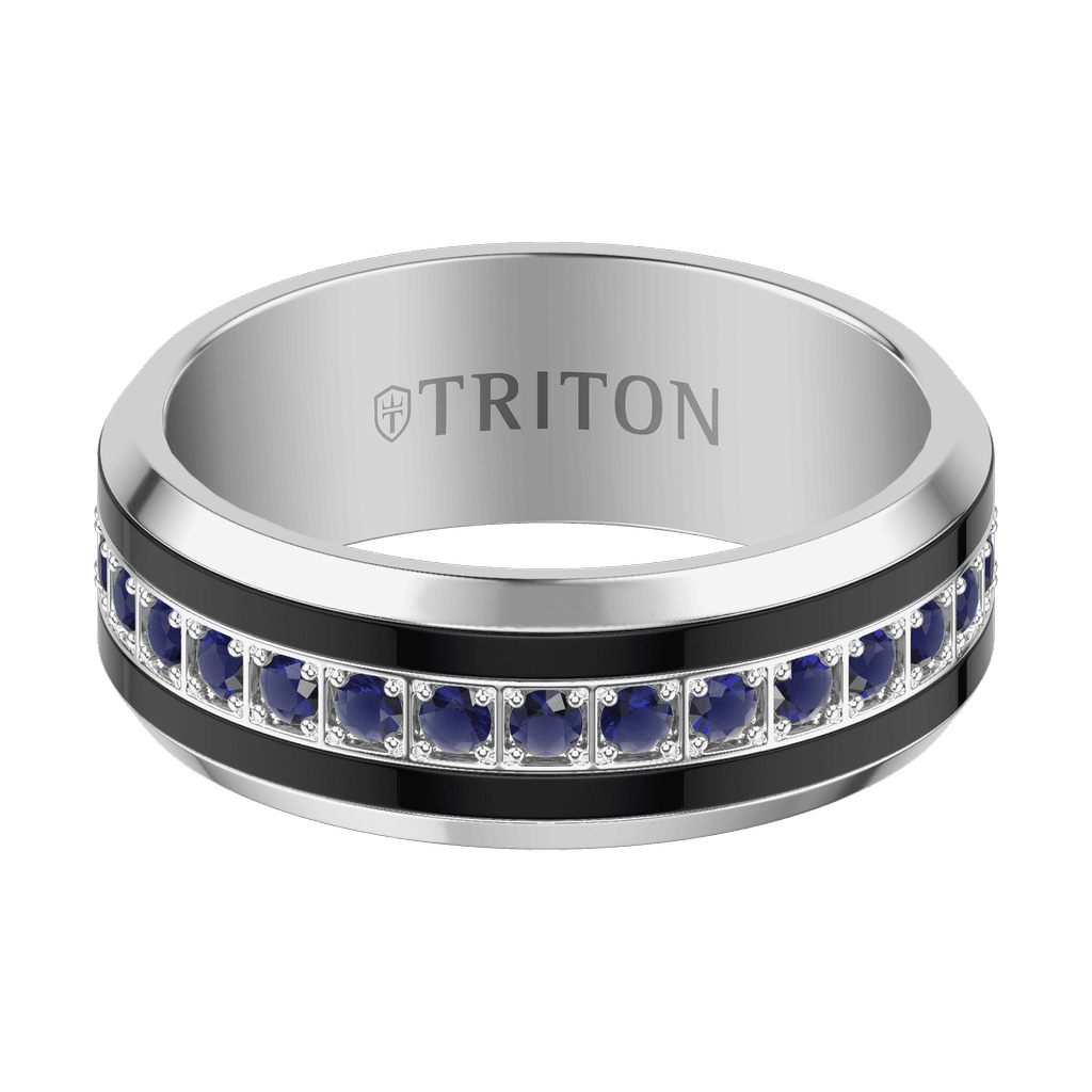 8MM Tungsten with Blue Sapphire Band