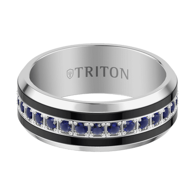8MM Tungsten with Blue Sapphire Band