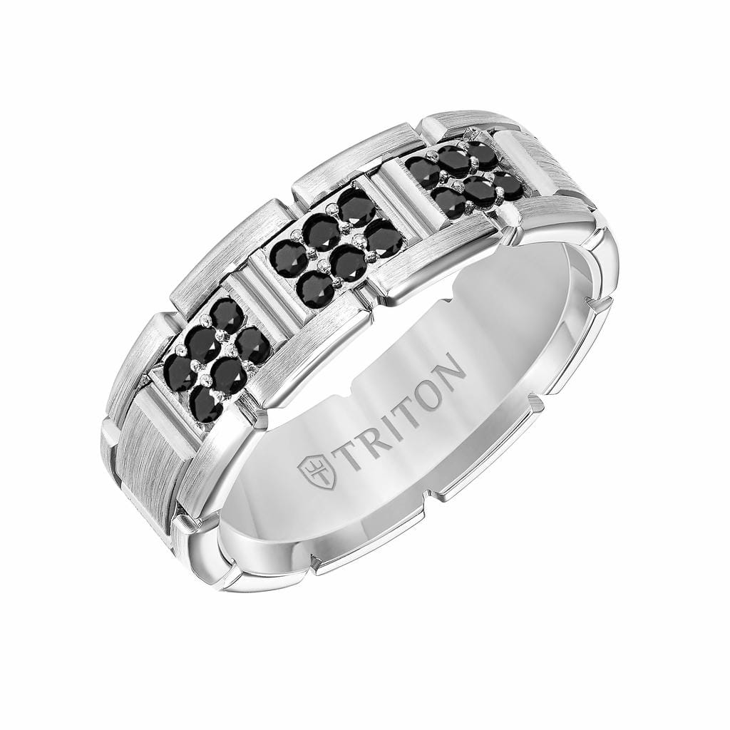 7MM 14K Gold Double Row Black Diamond Ring - T-Link Design