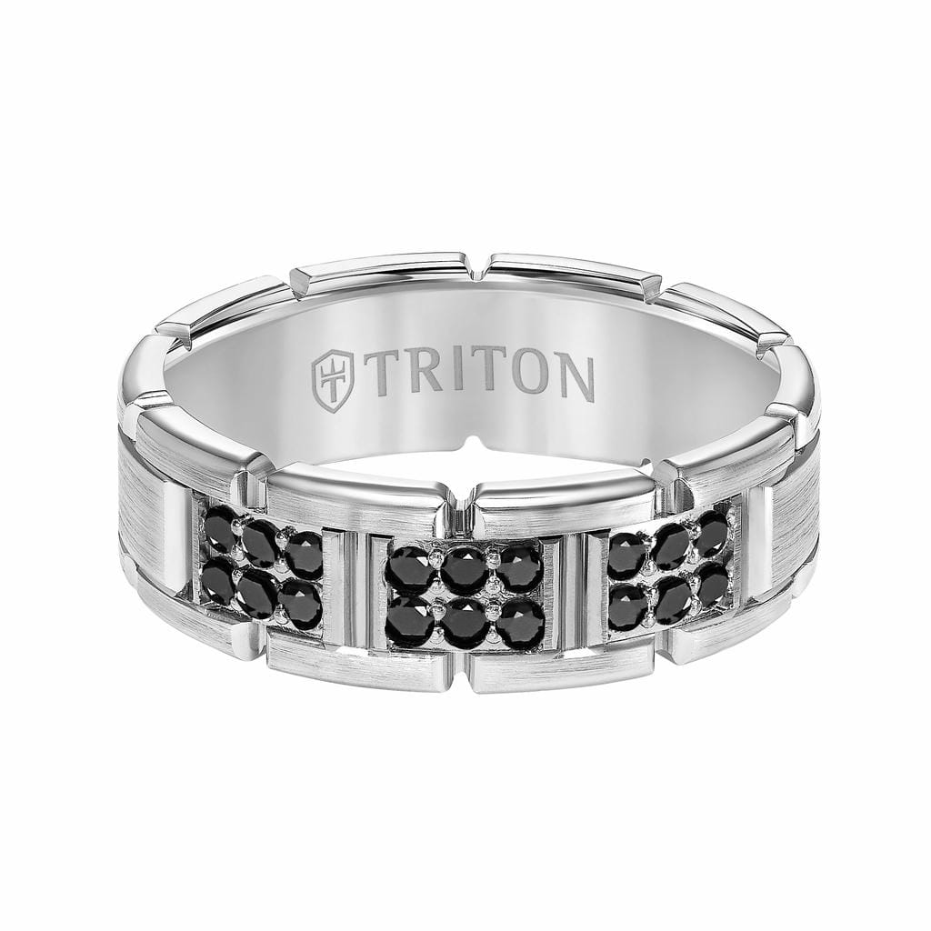 7MM 14K Gold Double Row Black Diamond Ring - T-Link Design