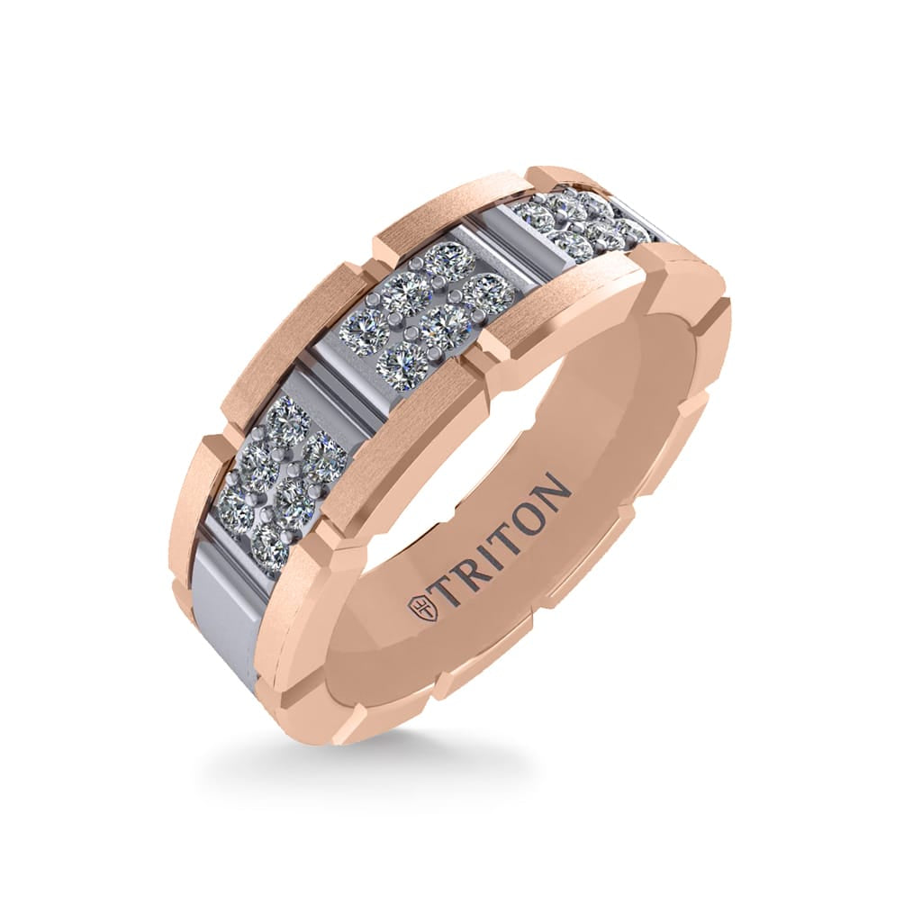 7MM 14K Gold Double Row Diamond Ring - T-Link Design