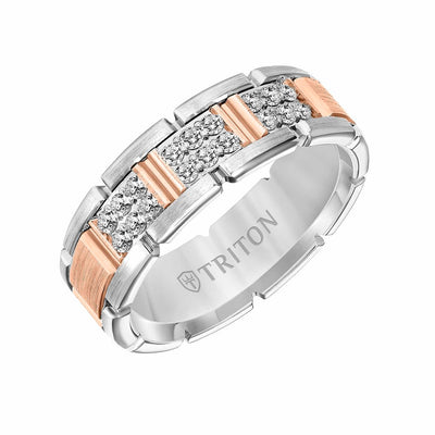 7MM 14K Gold Double Row Diamond Ring - T-Link Design