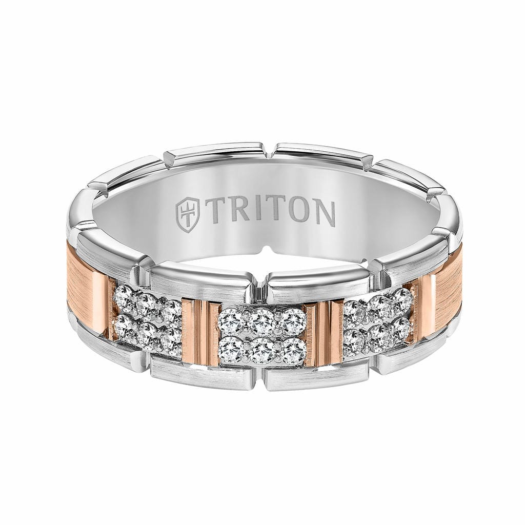 7MM 14K Gold Double Row Diamond Ring - T-Link Design