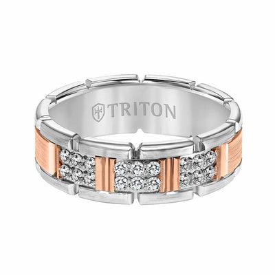 7MM 14K Gold Double Row Diamond Ring - T-Link Design