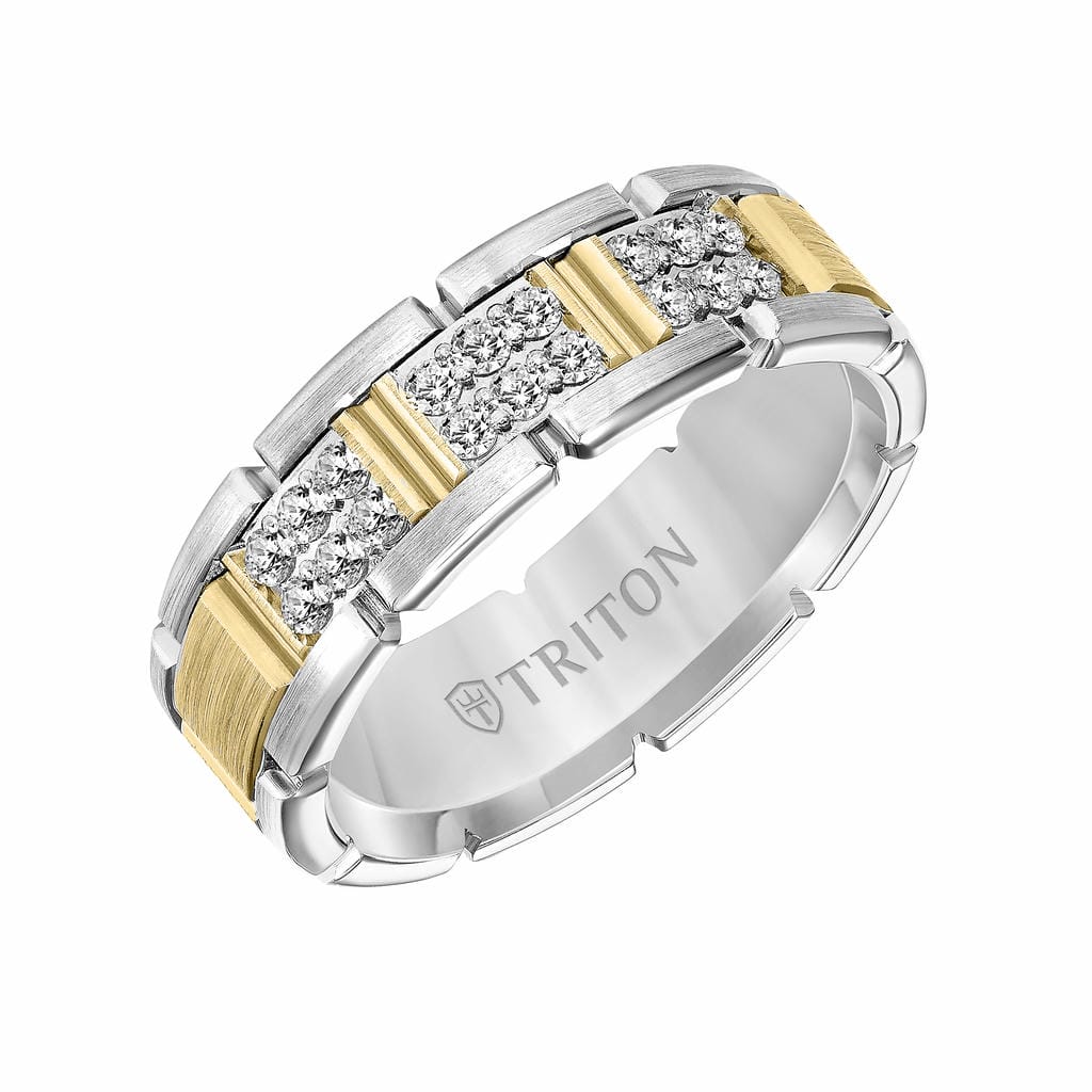 7MM 14K Gold Double Row Diamond Ring - T-Link Design