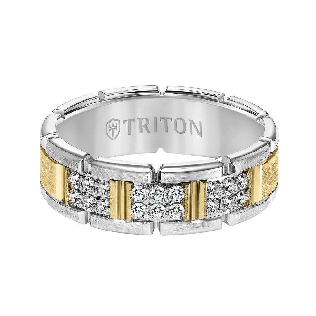 7MM 14K Gold Double Row Diamond Ring - T-Link Design