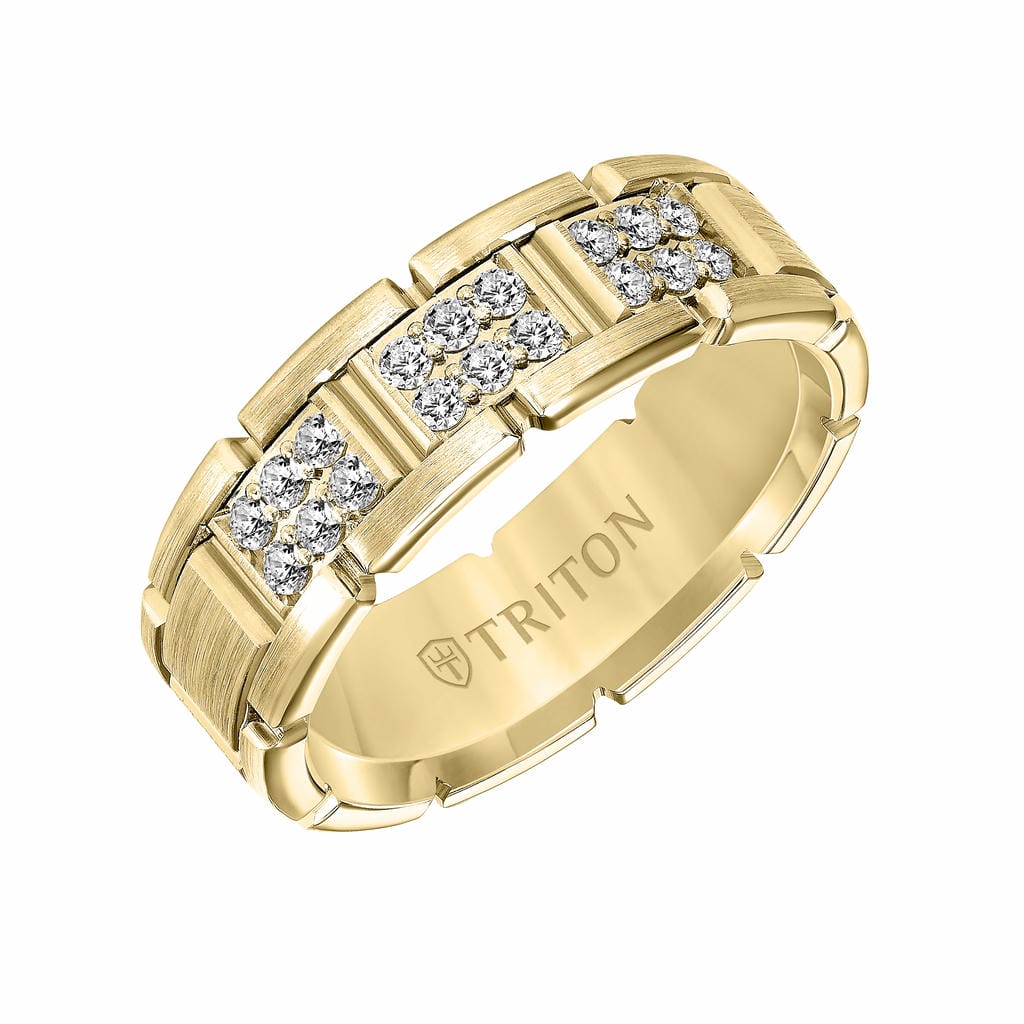 7MM 14K Gold Double Row Diamond Ring - T-Link Design