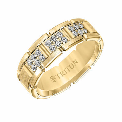 7MM 14K Gold Double Row Diamond Ring - T-Link Design