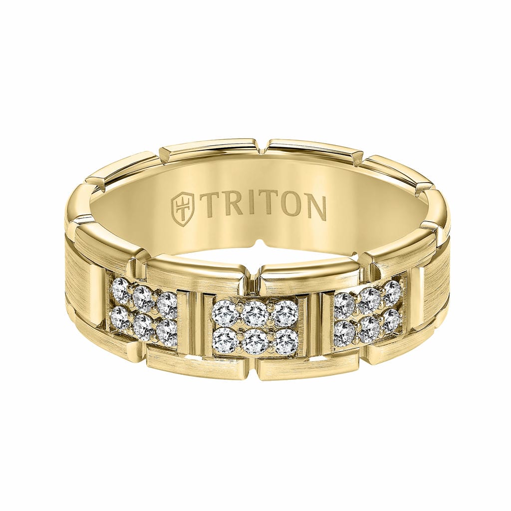 7MM 14K Gold Double Row Diamond Ring - T-Link Design