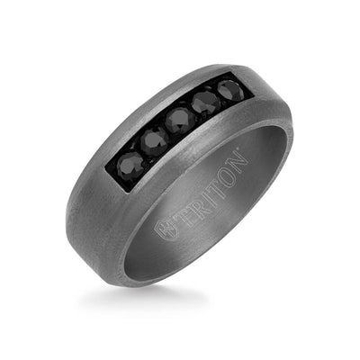 8MM Tantalum Ring - 5-Stone Black Sapphires and Bevel Edge