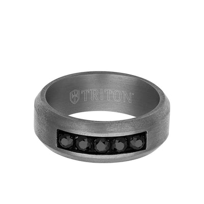 8MM Tantalum Ring - 5-Stone Black Sapphires and Bevel Edge