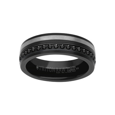 7MM Tungsten Carbide Ring - Eternity Black Heat-Treated Sapphires and Asymmetrical Channel with Rounded Edge