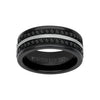 9MM Tungsten Carbide Ring - Double Row Eternity Black Heat-Treated Sapphires and Center Line with Rounded Edge