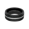 9MM Tungsten Carbide Ring - Double Row Eternity Black Heat-Treated Sapphires and Center Line with Rounded Edge