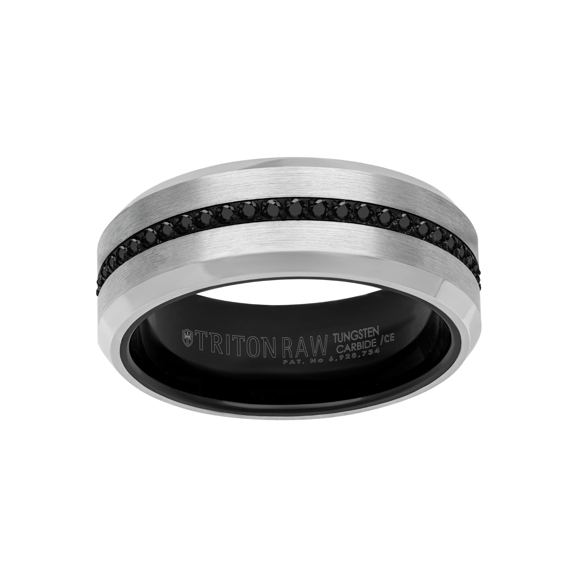 8MM Tungsten Carbide Ring - Eternity Black Heat-Treated Sapphires and Beveled Edge