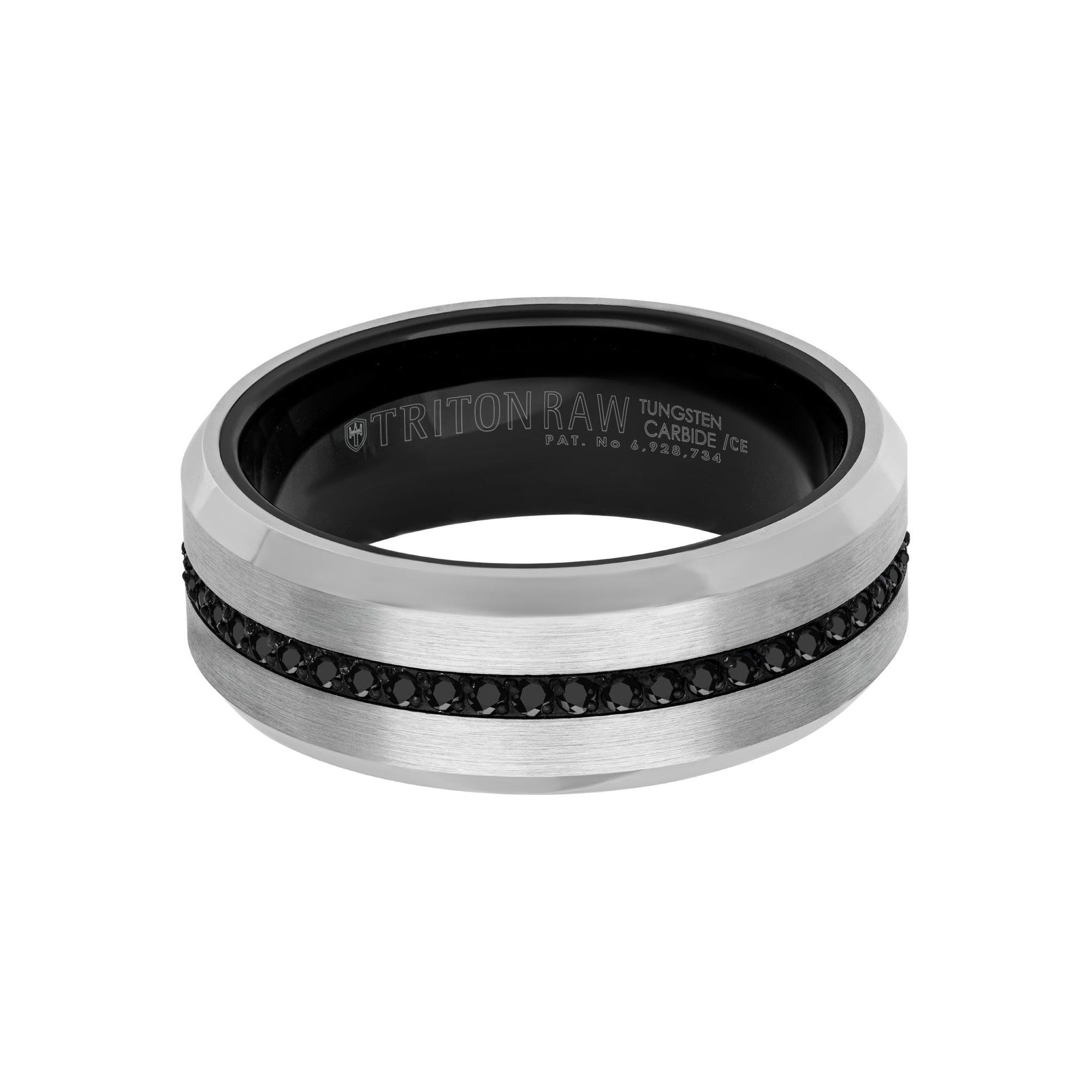 8MM Tungsten Carbide Ring - Eternity Black Heat-Treated Sapphires and Beveled Edge