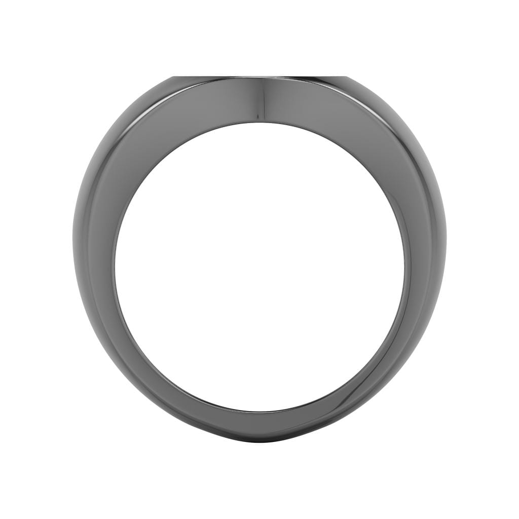 Polished Black Rhodium Sterling Silver Essentials Signet Ring with Ceram8 Full Moon Inlay and J Curved Edge