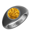 Polished Black Rhodium Sterling Silver Essentials Signet Ring with Ceram8 Full Moon Inlay and J Curved Edge