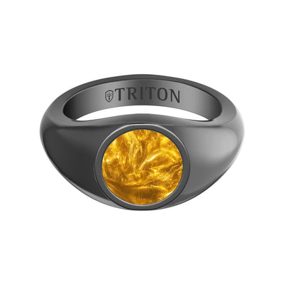 Polished Black Rhodium Sterling Silver Essentials Signet Ring with Ceram8 Full Moon Inlay and J Curved Edge